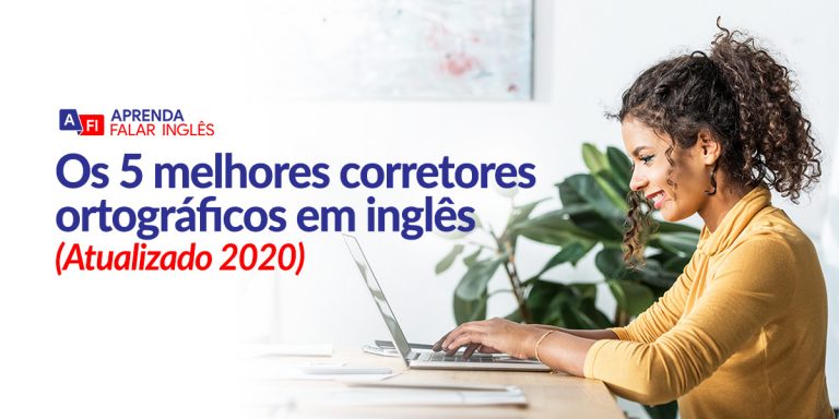 Os 05 melhores corretores ortográficos em inglês título e menina sentada na frente do computador estudando.