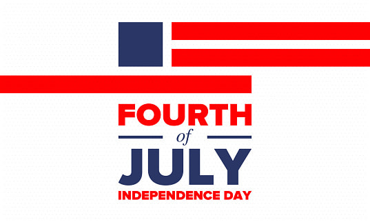 Bandeira dos Estados Unidos, com a frase, Fourth of Independence Day