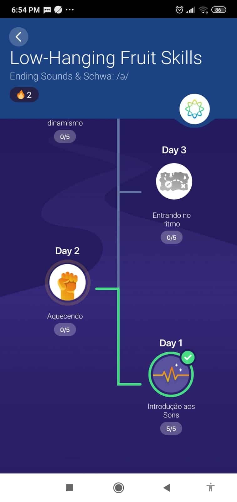Mostra a utilização do aplicativo ELSA SPEAK 