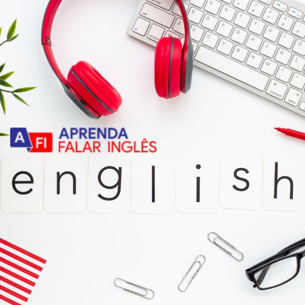 O quadro mostra itens de materiais de escritório escrito English