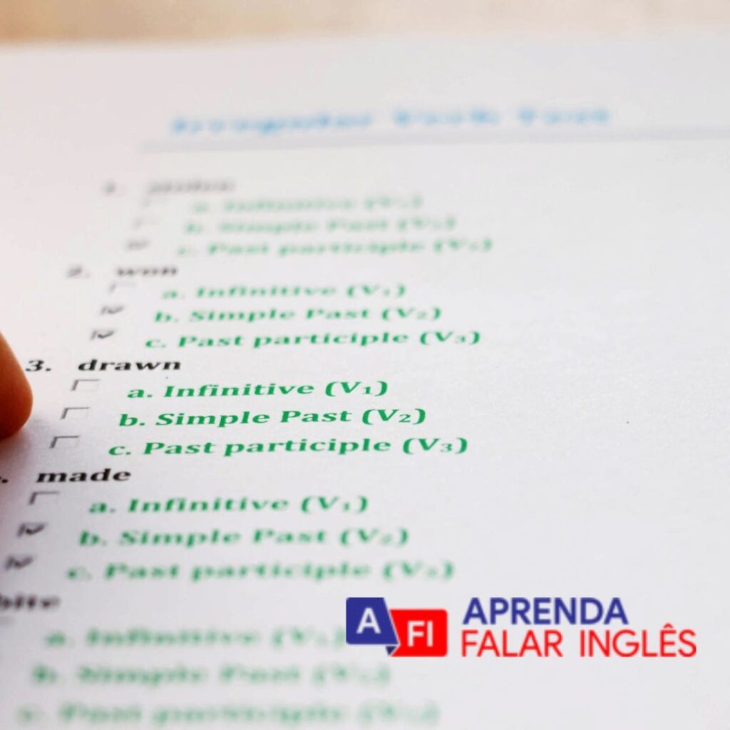 Quadro mostra uma atividade em inglês
